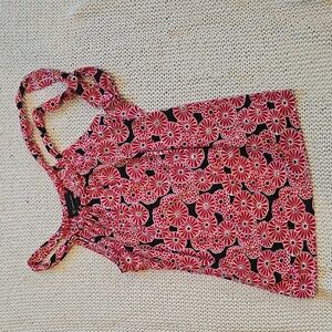 INC International Concepts Women's Sleeves Halter Neck Blouse, Red Floral, Small